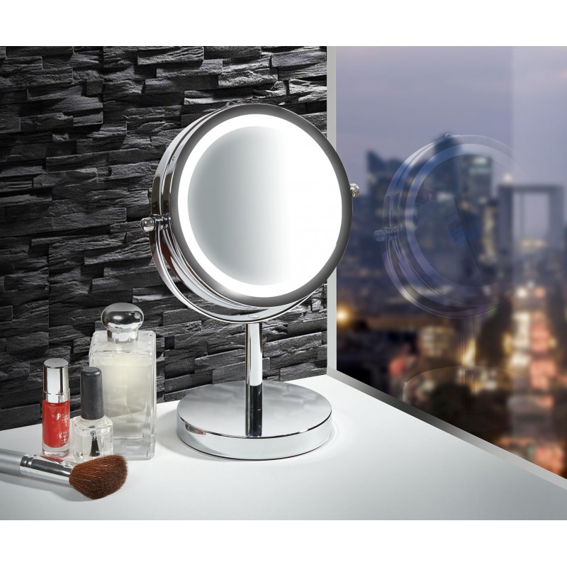 Miroir grossissant x5 en métal chromé et base ronde en marbre noir MARBRE | Maisons du Monde
